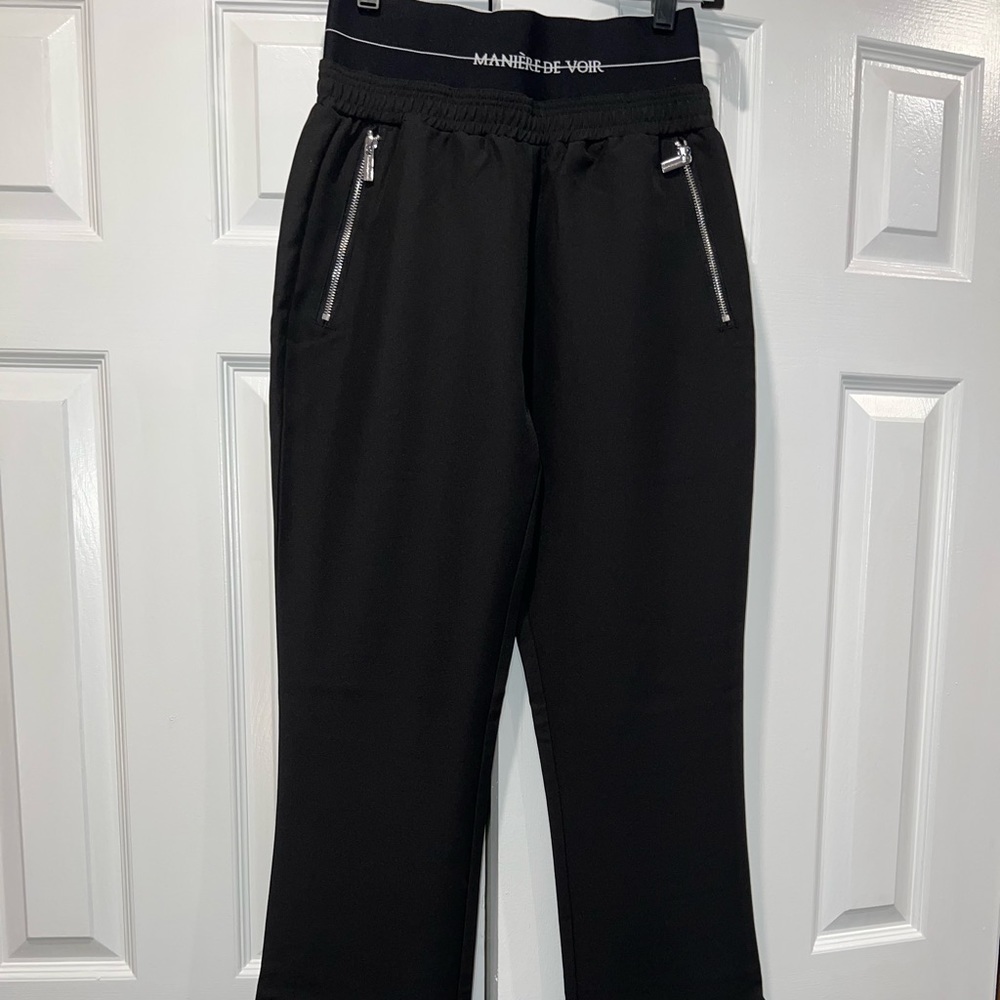 Maniere De Voir thick waistband flare pants